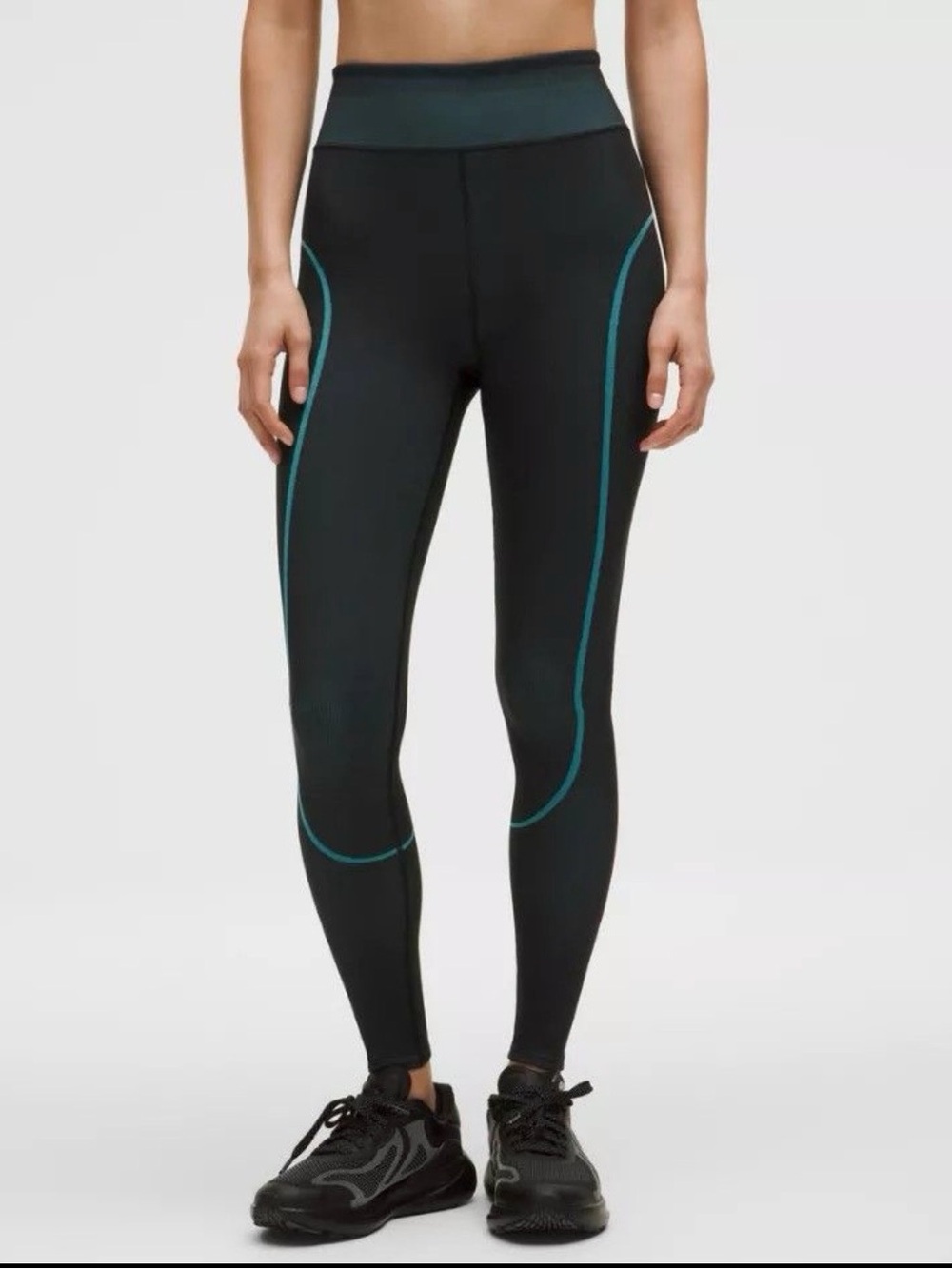 Mesh Paneled HR SLNSH Black  Leggings with Teal Trim Size